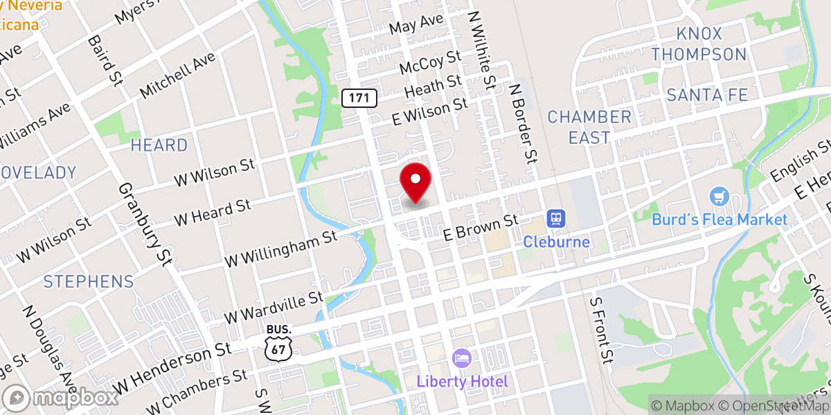 Map showing location of First Baptist Cleburne