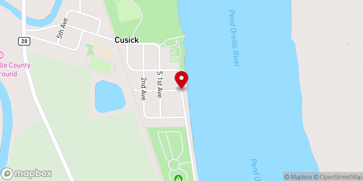 Map showing location of Cusick Food Bank - Pend Oreille Bible Church - Food Distribution Center