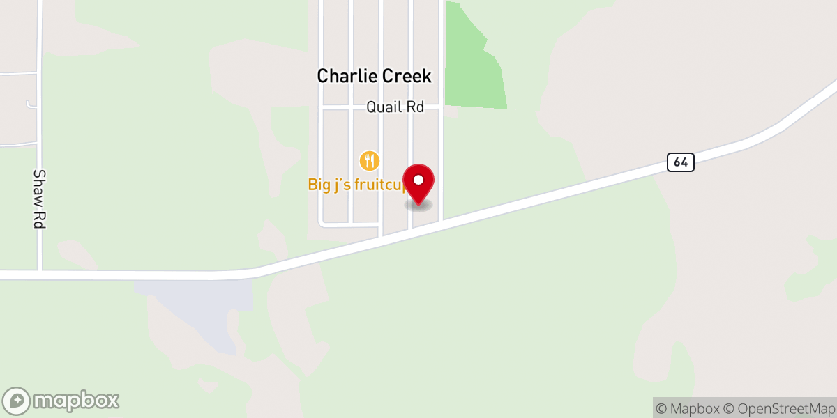 Map showing location of Charlie Creek Baptist Church