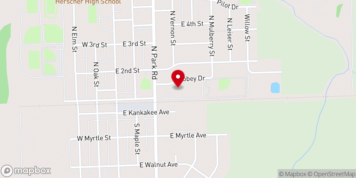 Map showing location of Herscher Christian Church