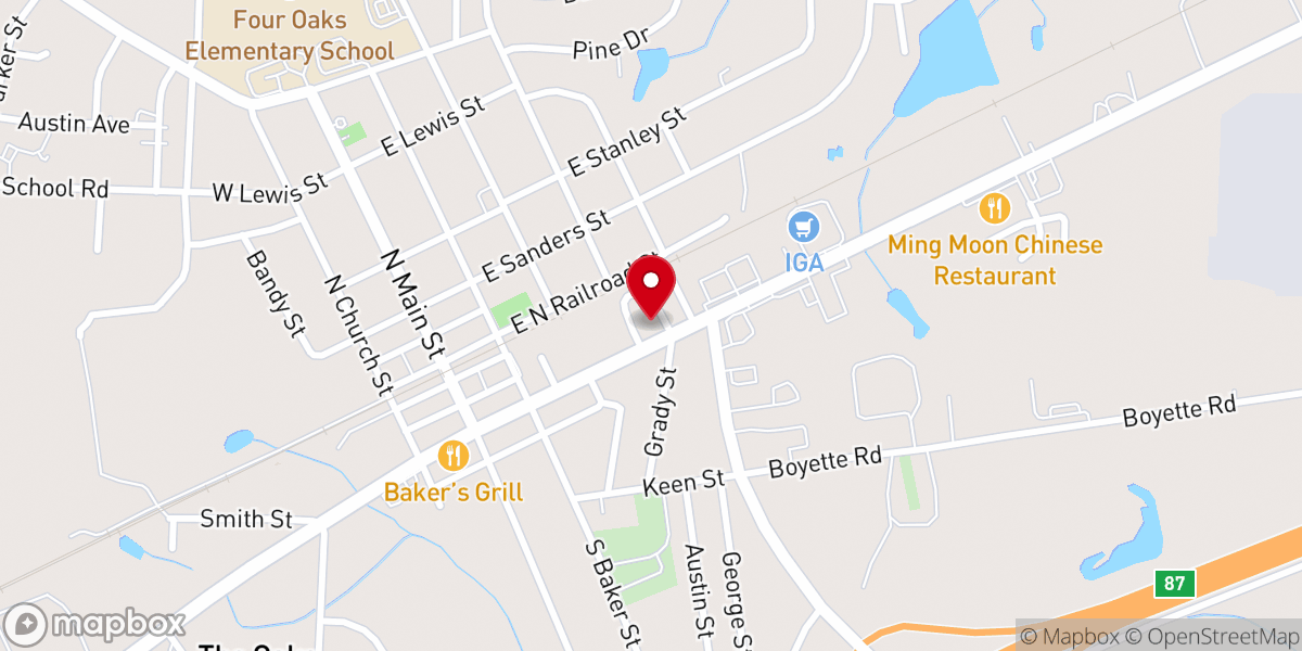 Map showing location of Four Oaks Church of God