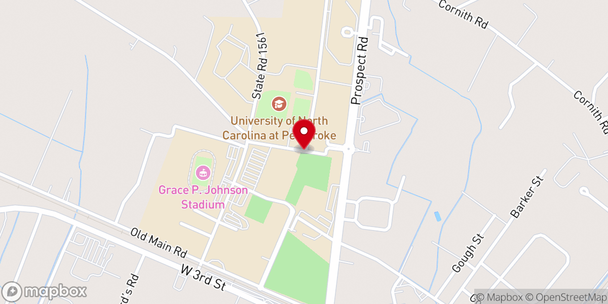 Map showing location of The University of North Carolina Pembroke