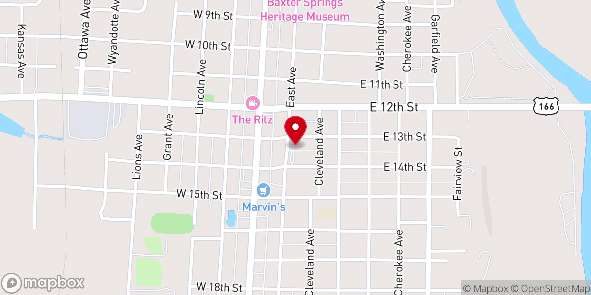 Map showing location of United Methodist Church Baxter Springs