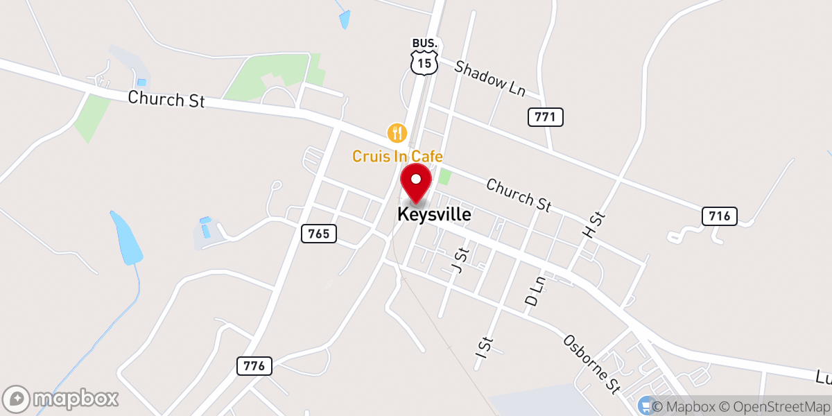 Map showing location of Keysville Family Pawn
