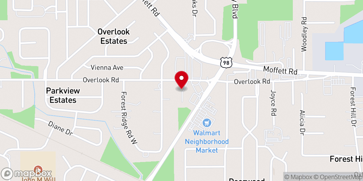 Map showing location of Overlook Christian Church