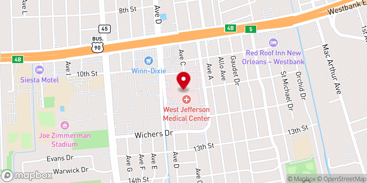 Map showing location of West Jefferson Medical Center