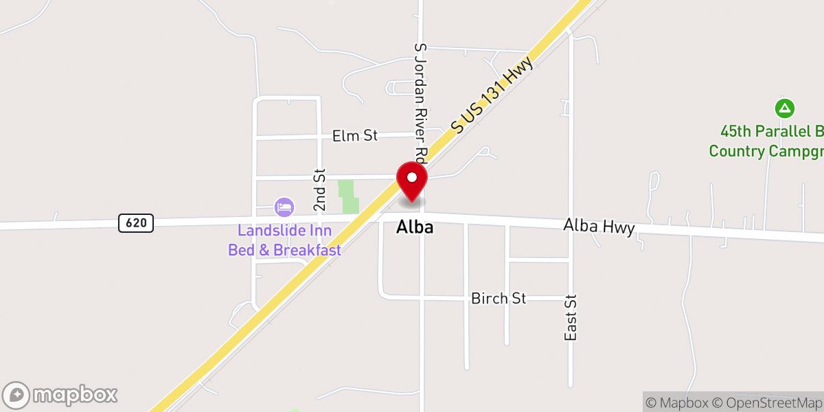 Map showing location of Alba Freedom Fellowship Church
