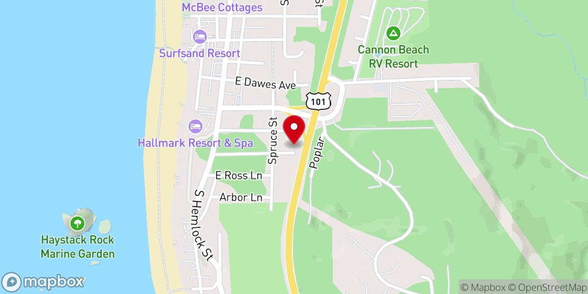 Map showing location of Cannon Beach Bible Church