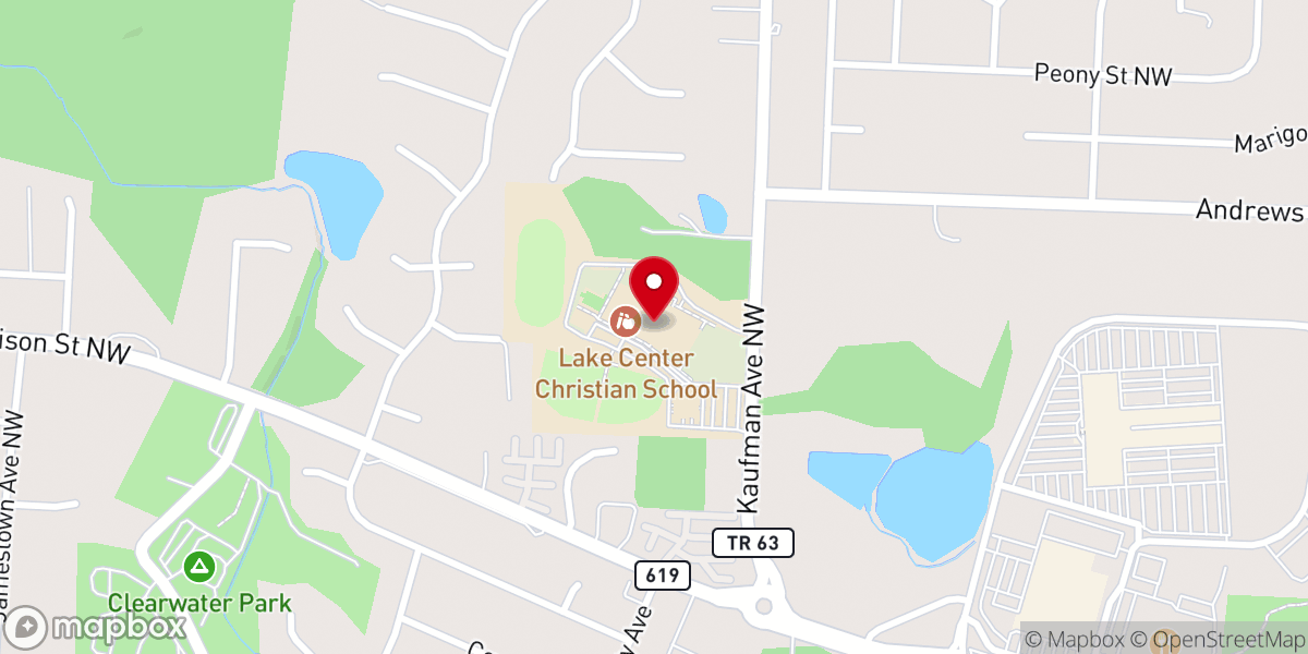 Map showing location of Lake Center Christian School