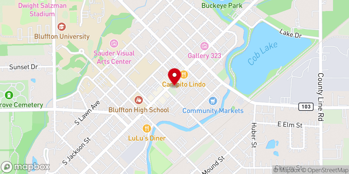 Map showing location of Bluffton Presbyterian Church