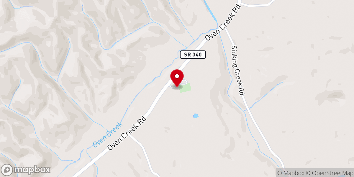 Map showing location of Oven Creek Church