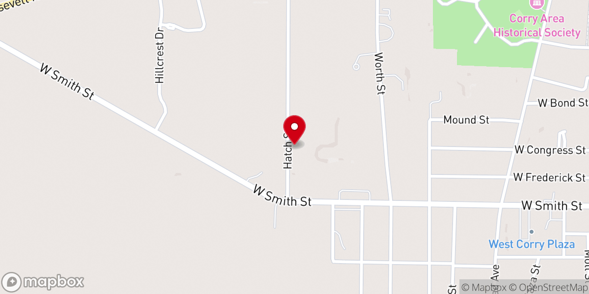 Map showing location of Corry Baptist Church