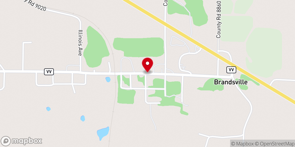 Map showing location of Brandsville Pentecostal Mission