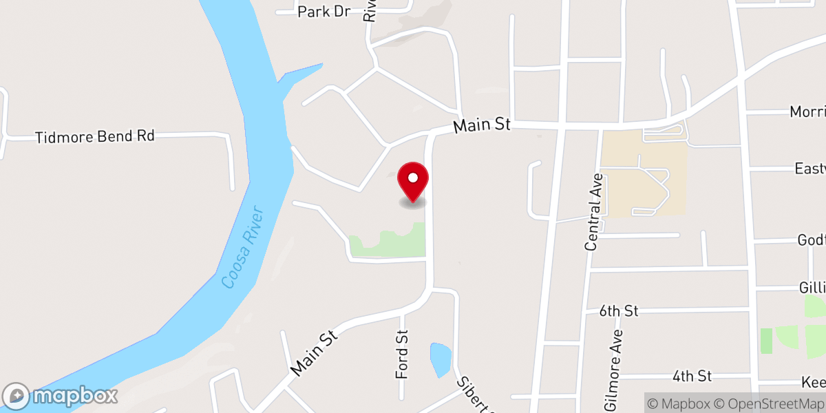 Map showing location of Hokes Bluff First Baptist Church
