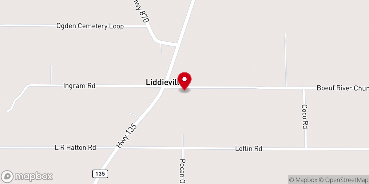 Map showing location of Boeuf River Baptist Church