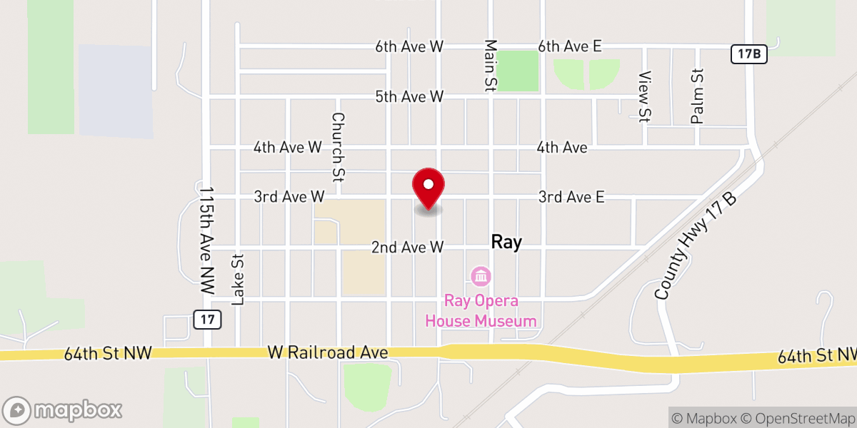 Map showing location of Ray Lutheran Parsonage