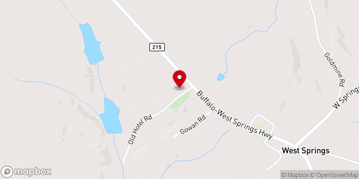 Map showing location of West Springs Baptist Church