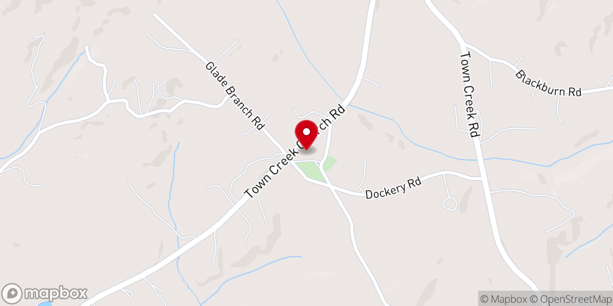 Map showing location of Town Creek Baptist Church
