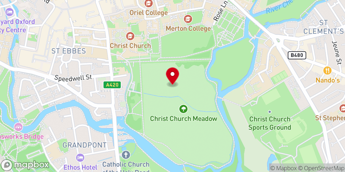 Map showing location of Christ Church Meadow