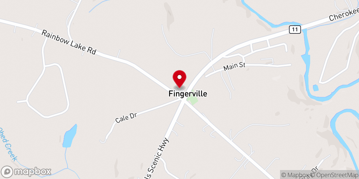 Map showing location of Fingerville Baptist Church