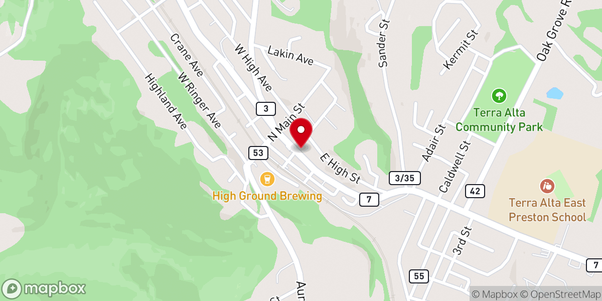 Map showing location of Terra Alta Baptist Church