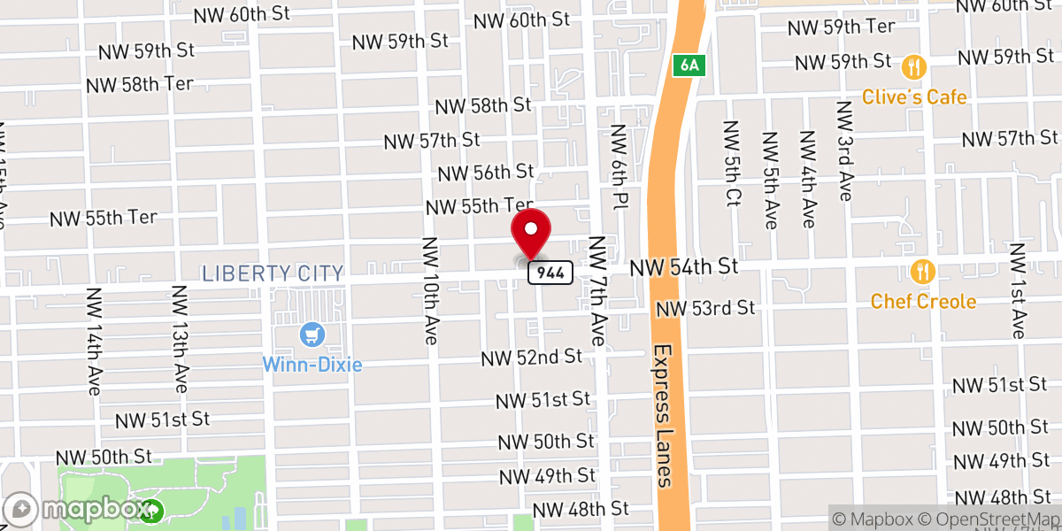Map showing location of Bethany Baptist Church of Miami