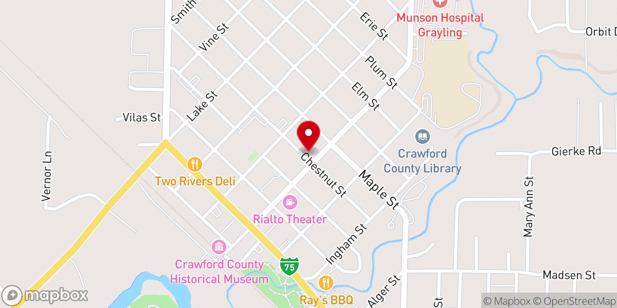 Map showing location of Grayling Lighthouse of Hope
