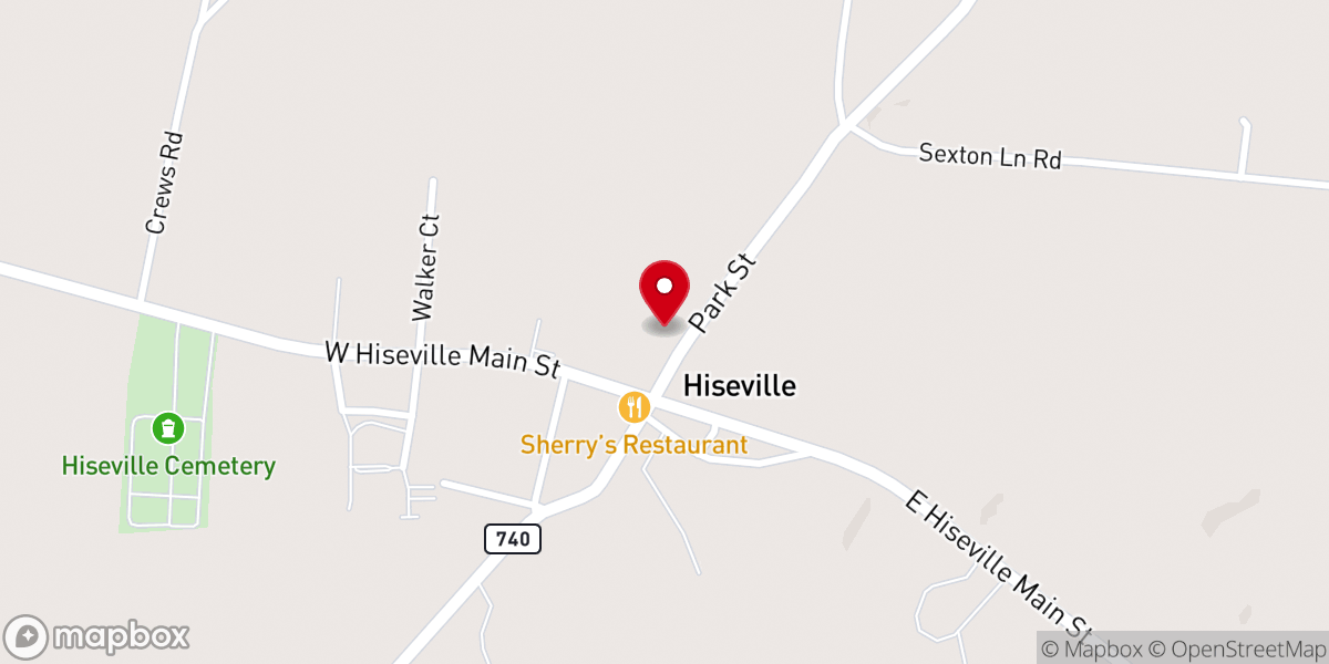 Map showing location of Hiseville Baptist Church