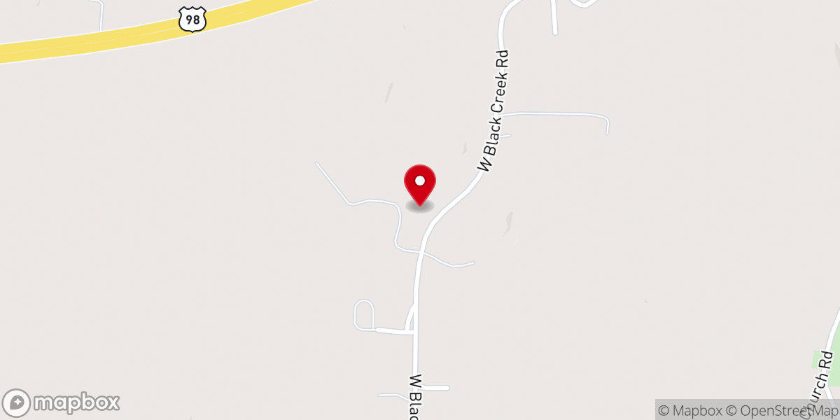 Map showing location of West Black Creek Church