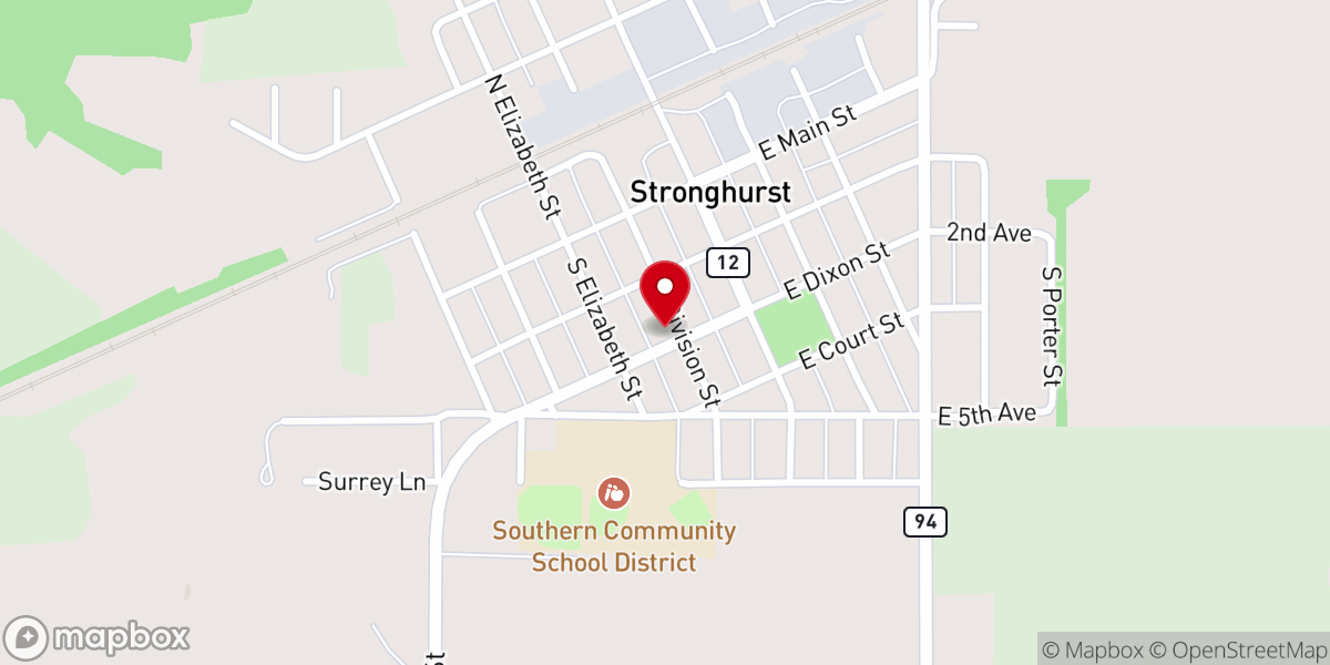 Map showing location of Stronghurst Presbyterian Church