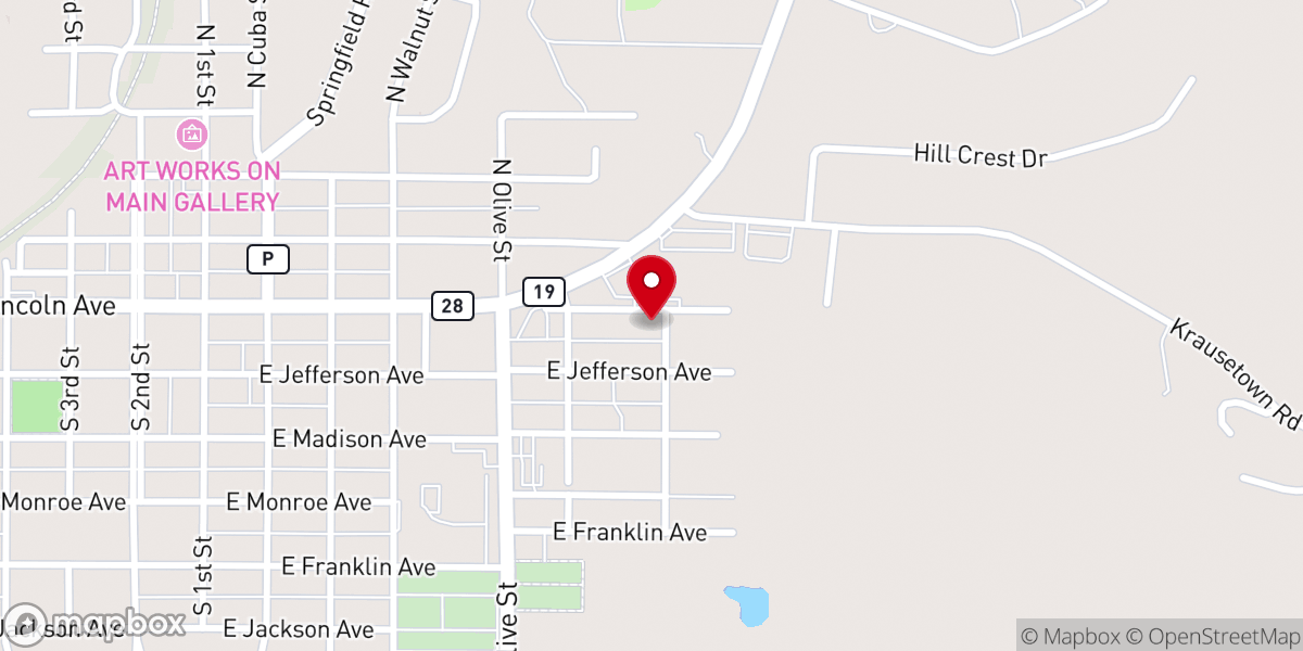 Map showing location of Owensville Christian Church