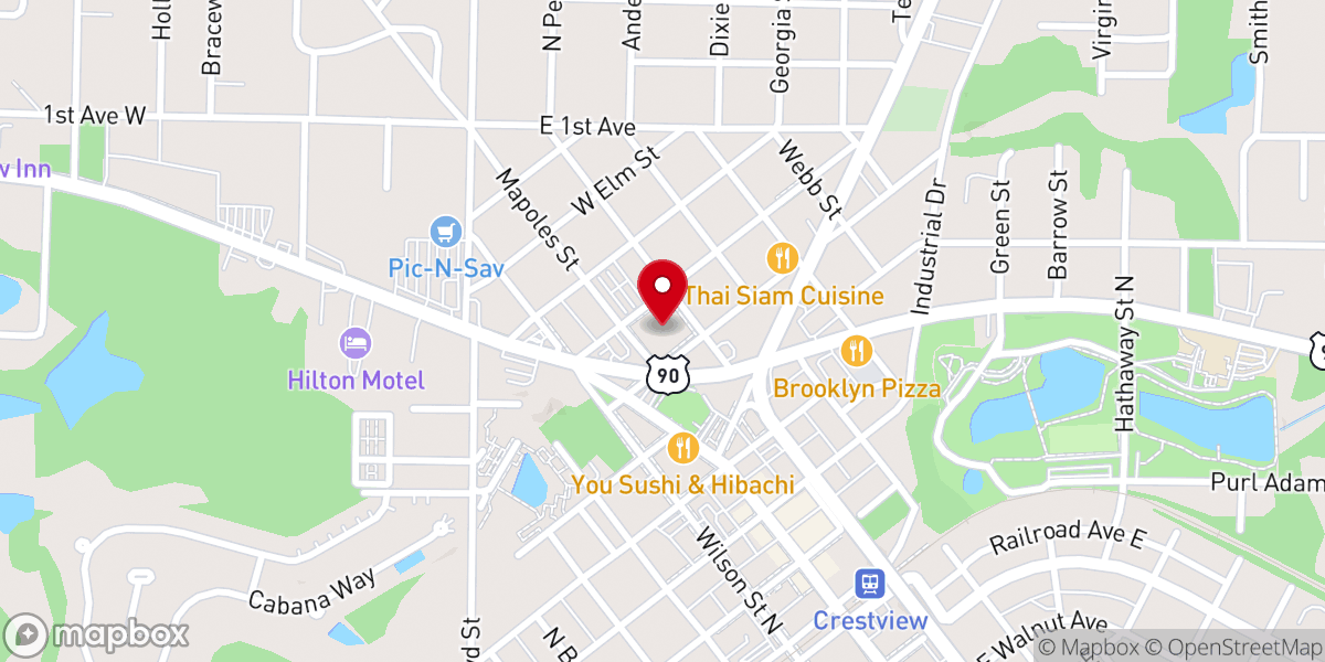Map showing location of First Baptist Church of Crestview