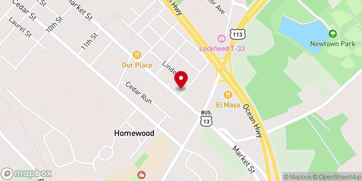 Map showing location of Pocomoke Assembly of God Church