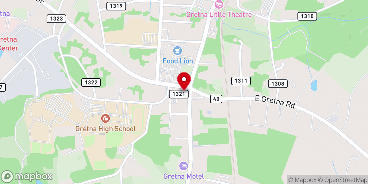 Map showing location of The First Baptist Church of Gretna