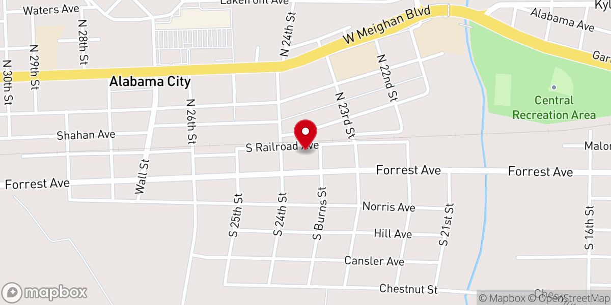 Map showing location of Railroad Ave Baptist Church