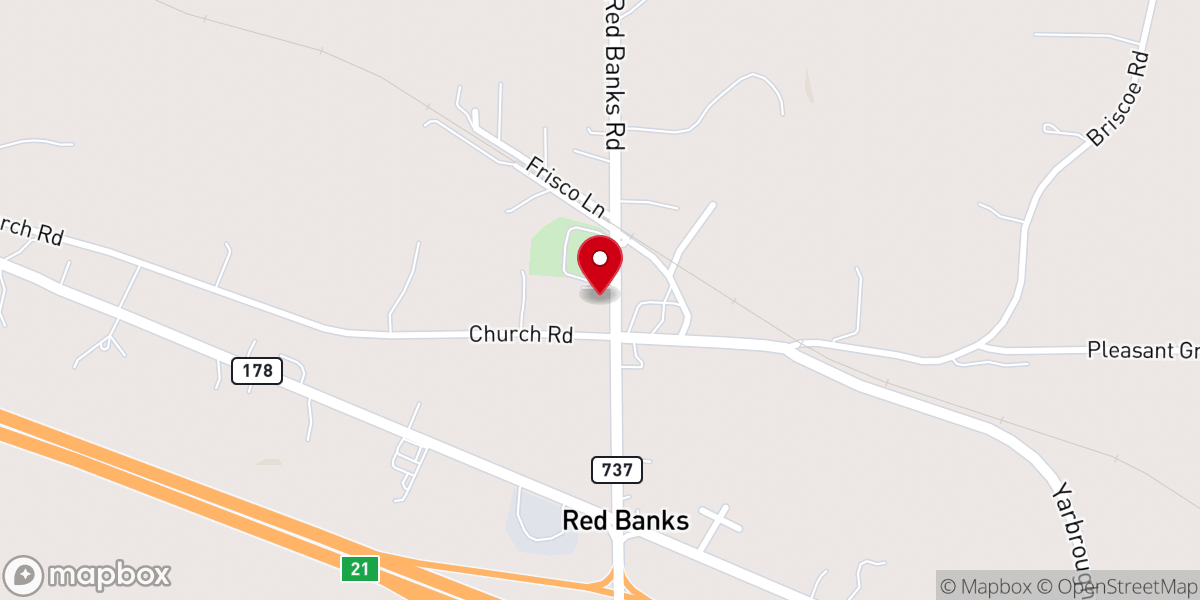 Map showing location of Red Banks Baptist Church