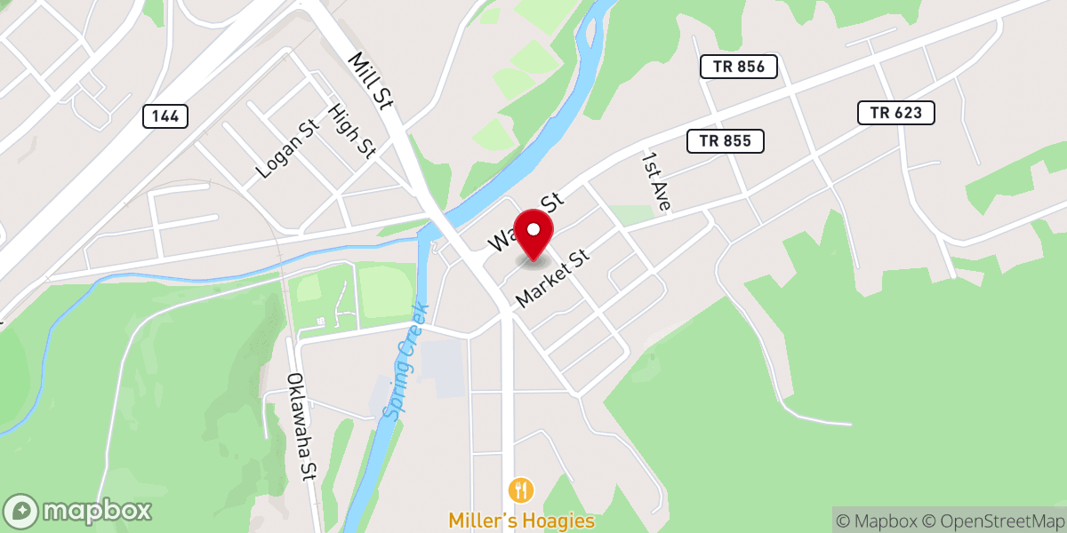 Map showing location of Milesburg Baptist Church