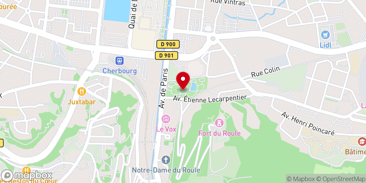 Map showing location of Jardin public de Cherbourg