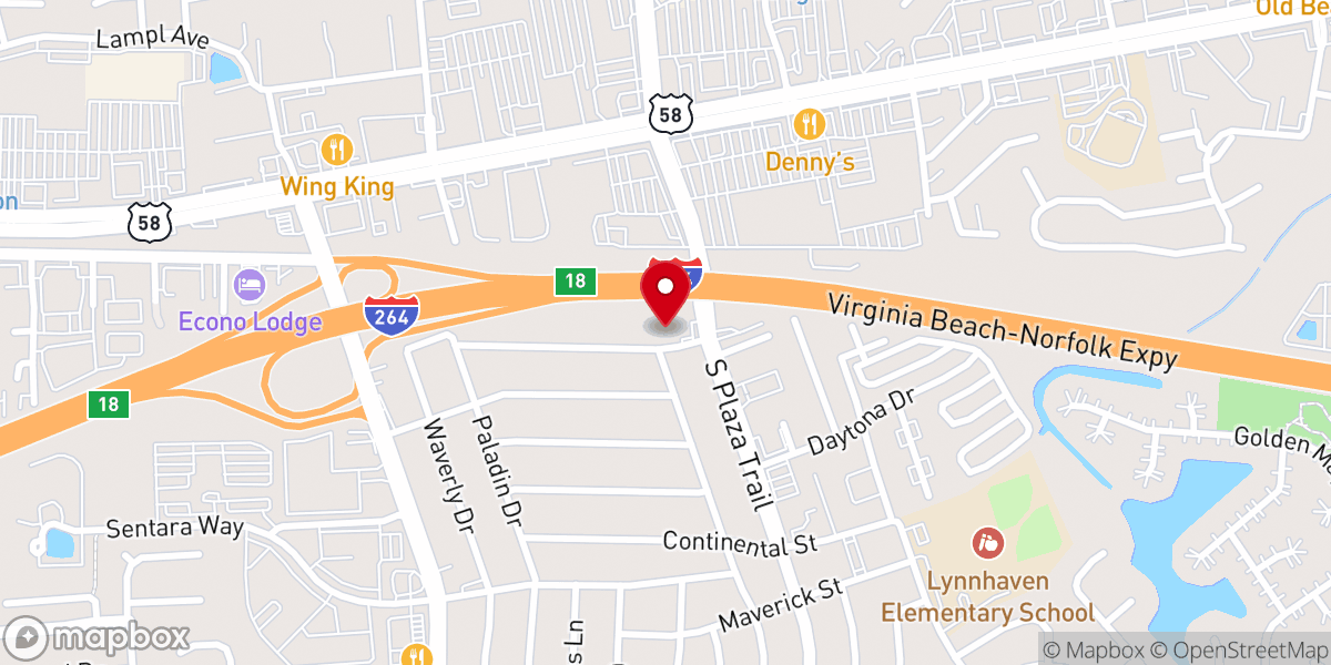 Map showing location of Life Virginia Beach - Multicultural Church (Sunday Service Location - 1700 Pope St., Va Beach, VA 23464)