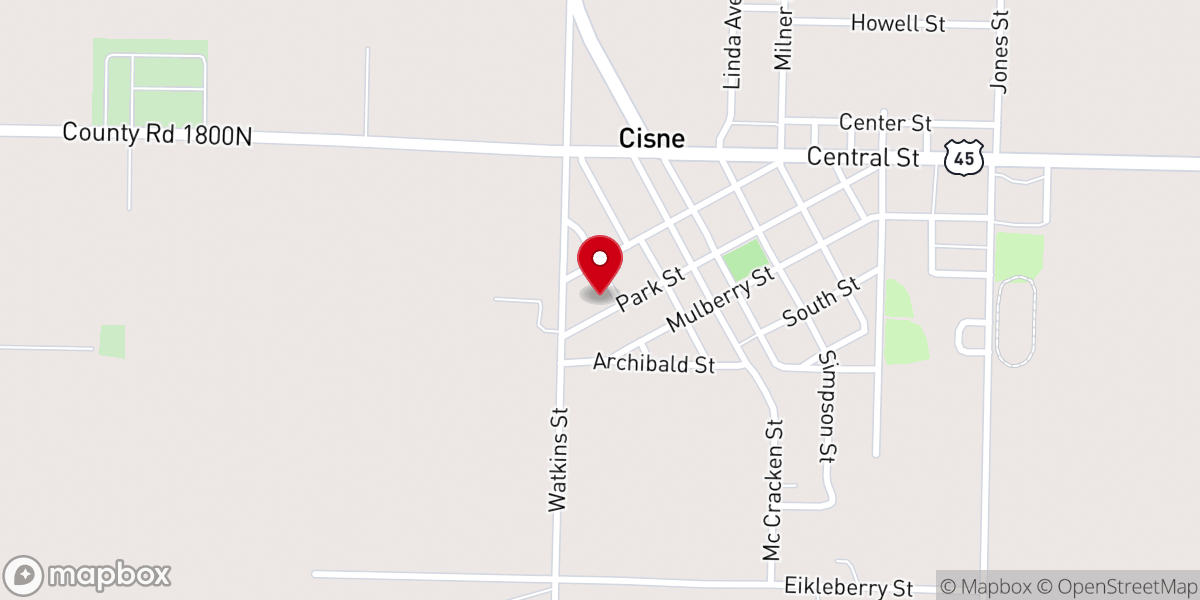 Map showing location of Cisne Christian Church