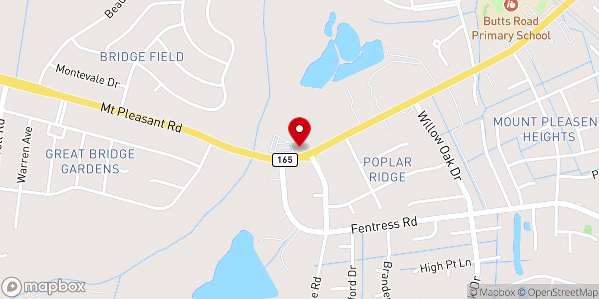 Map showing location of Great Bridge Free Will Baptist Church