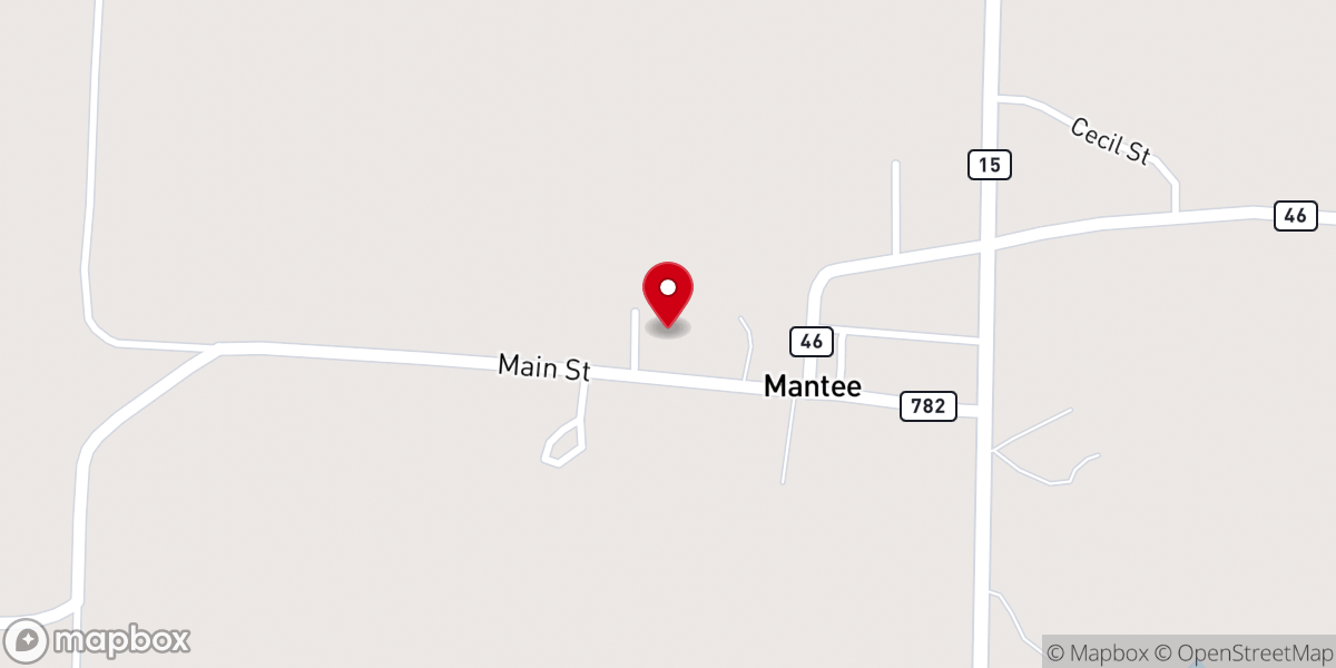 Map showing location of Mantee Baptist Church