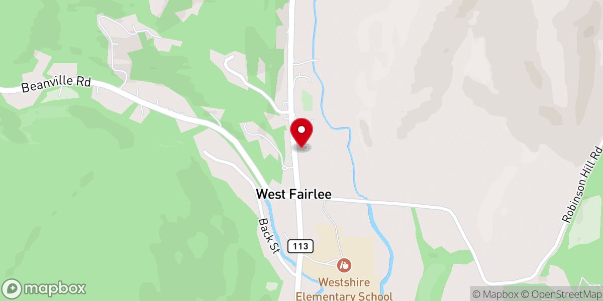 Map showing location of West Fairlee cong church