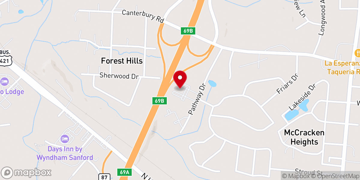 Map showing location of Sanford Church