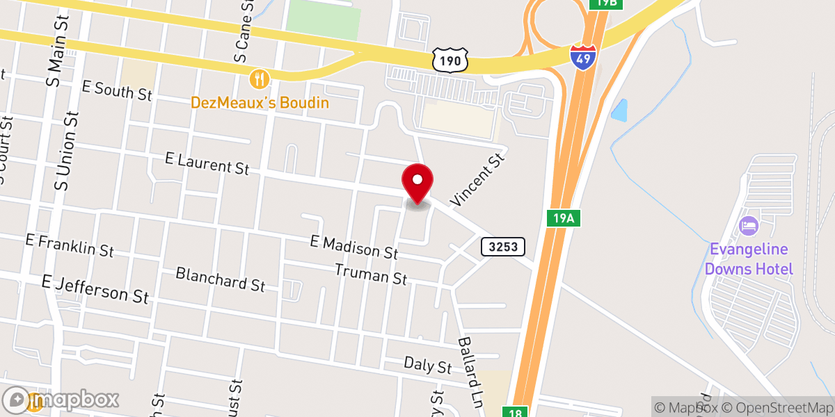 Map showing location of Opelousas Greater First Apostolic Church