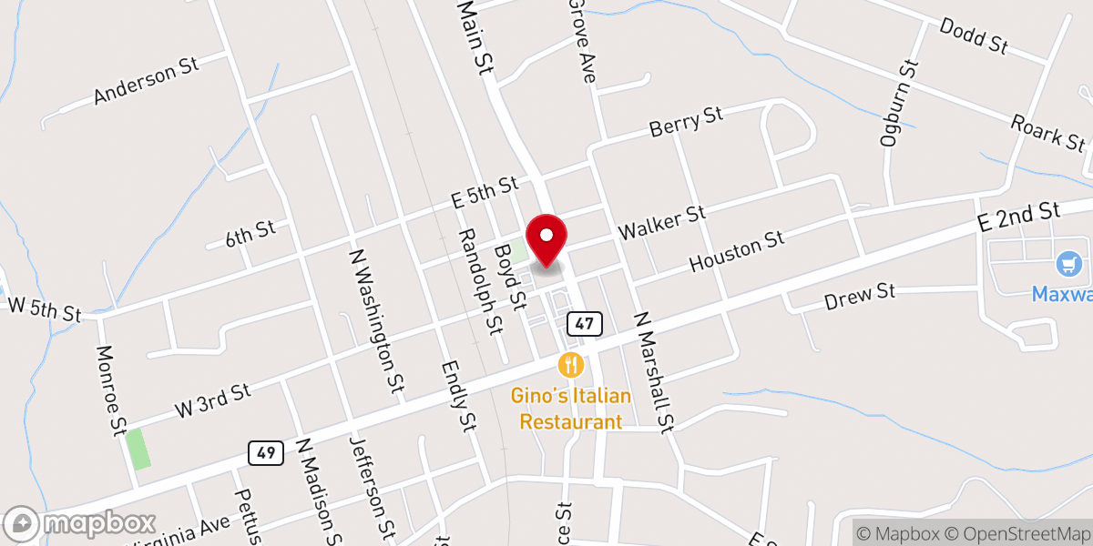 Map showing location of Chase City Chamber of Commerce