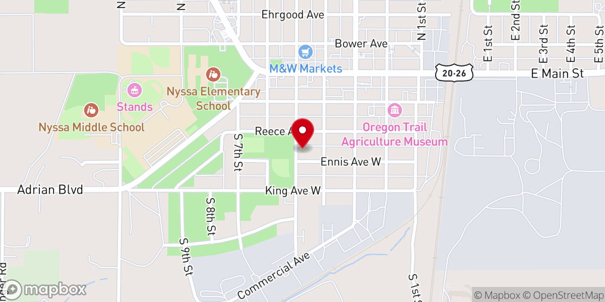 Map showing location of Nyssa Christian Fellowship