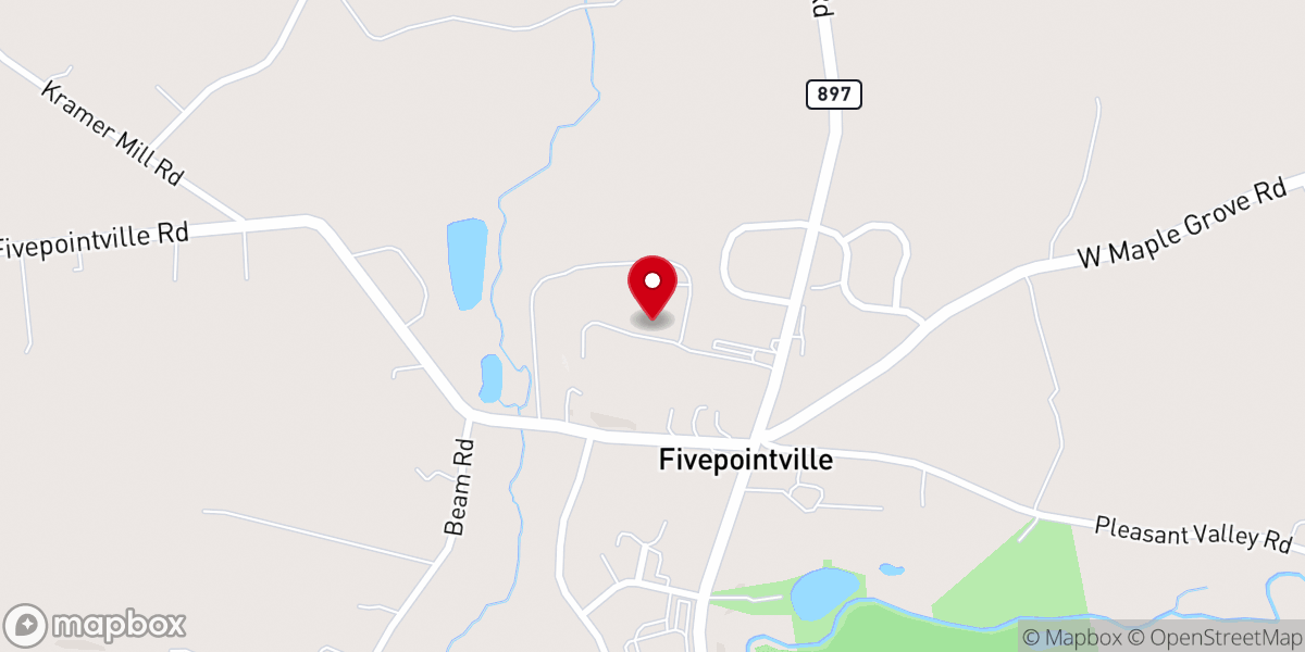Map showing location of Fivepointville Bible Conference