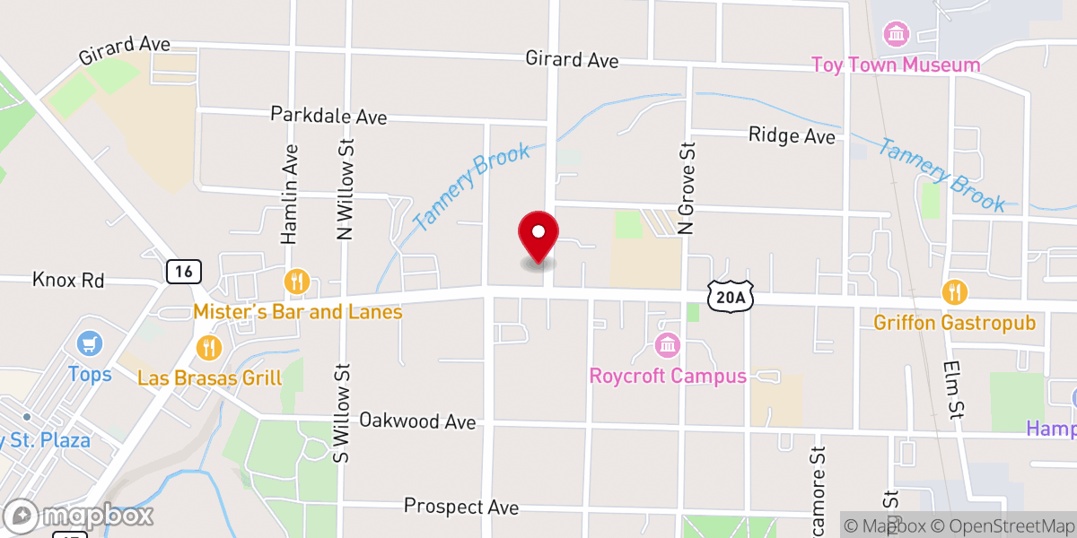 Map showing location of Revive Wesleyan East Aurora Campus