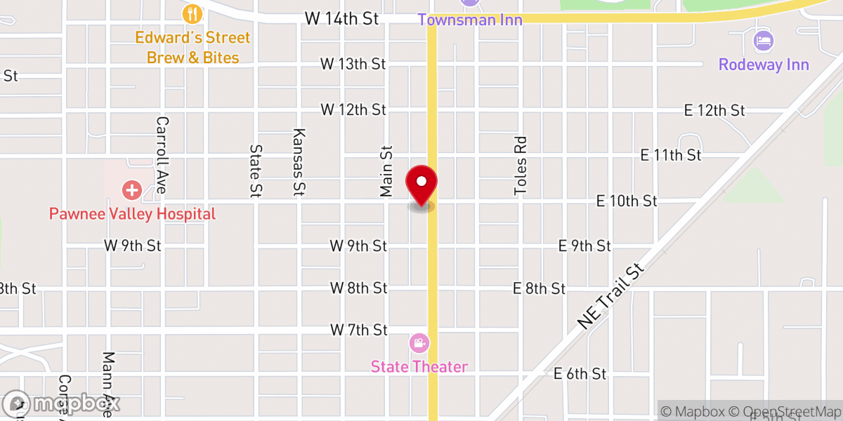 Map showing location of Old Church Antiques - Larned, KS
